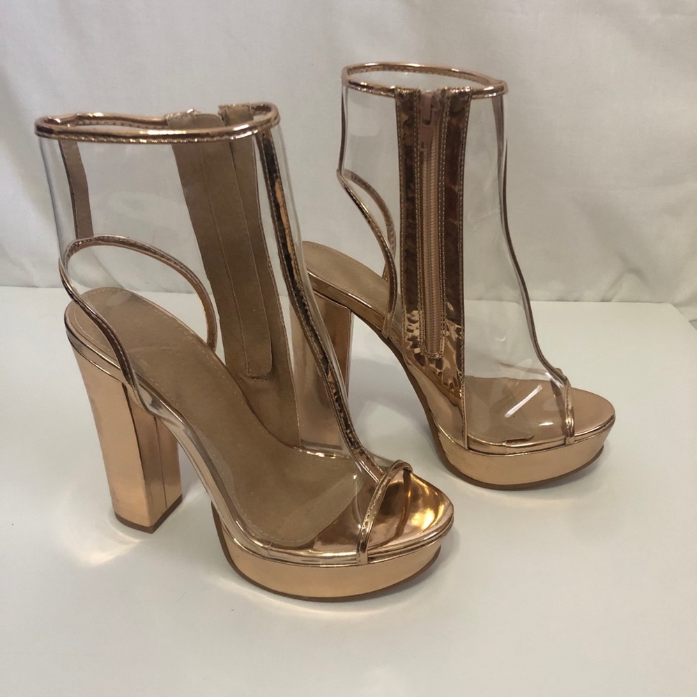 See through rose gold booties